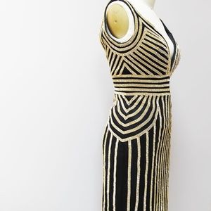 MYKRISTI Black and Gold Art Deco Dress